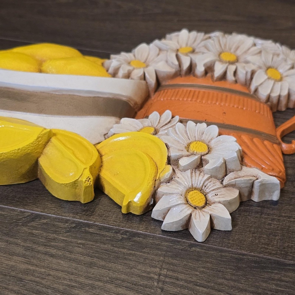 Vintage 1981 Syroco Homco Lemon Wall Plaques 7610 Kitchen Decor Set Yellow Retro - Picture 8 of 12